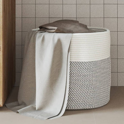 Storage Basket Grey and White Ø40x35 cm Cotton