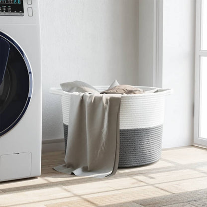 Laundry Basket Grey and White Ø55x36 cm Cotton