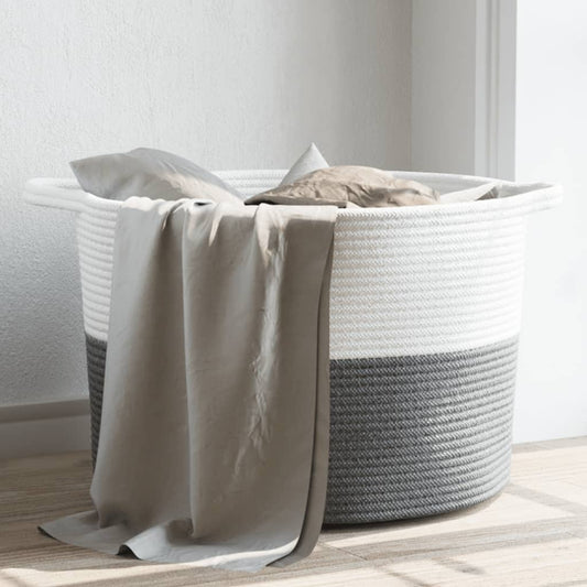 Laundry Basket Grey and White Ø55x36 cm Cotton