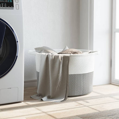Laundry Basket Grey and White Ø55x36 cm Cotton