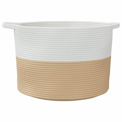 Laundry Basket Beige and White Ø55x36 cm Cotton