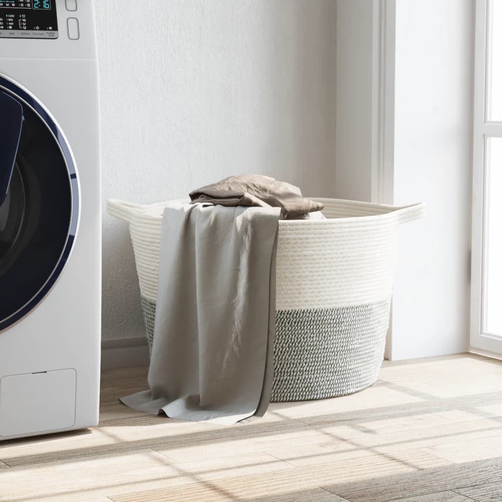Laundry Basket Grey and White Ø60x36 cm Cotton