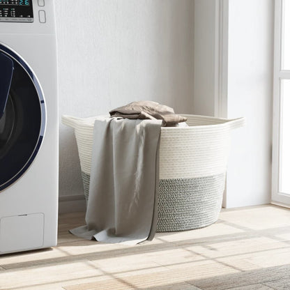 Laundry Basket Grey and White Ø60x36 cm Cotton