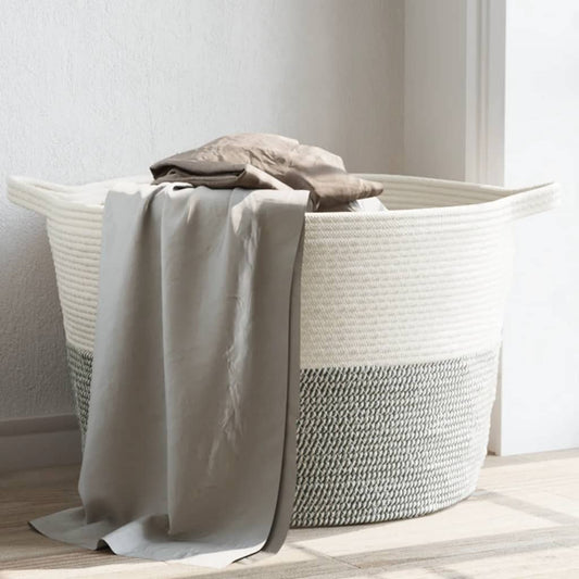 Laundry Basket Grey and White Ø60x36 cm Cotton