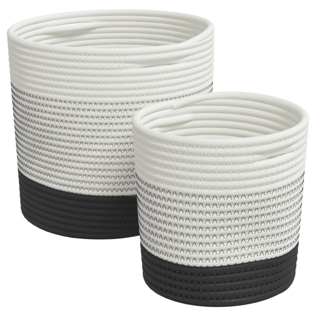Storage Baskets 2 pcs White and Black Cotton