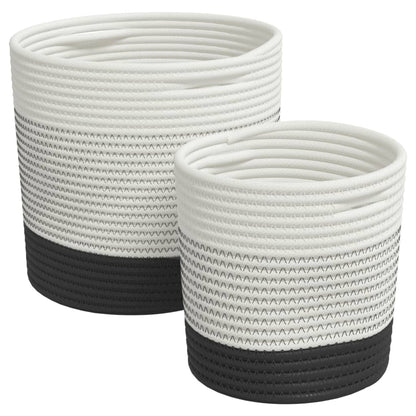 Storage Baskets 2 pcs White and Black Cotton