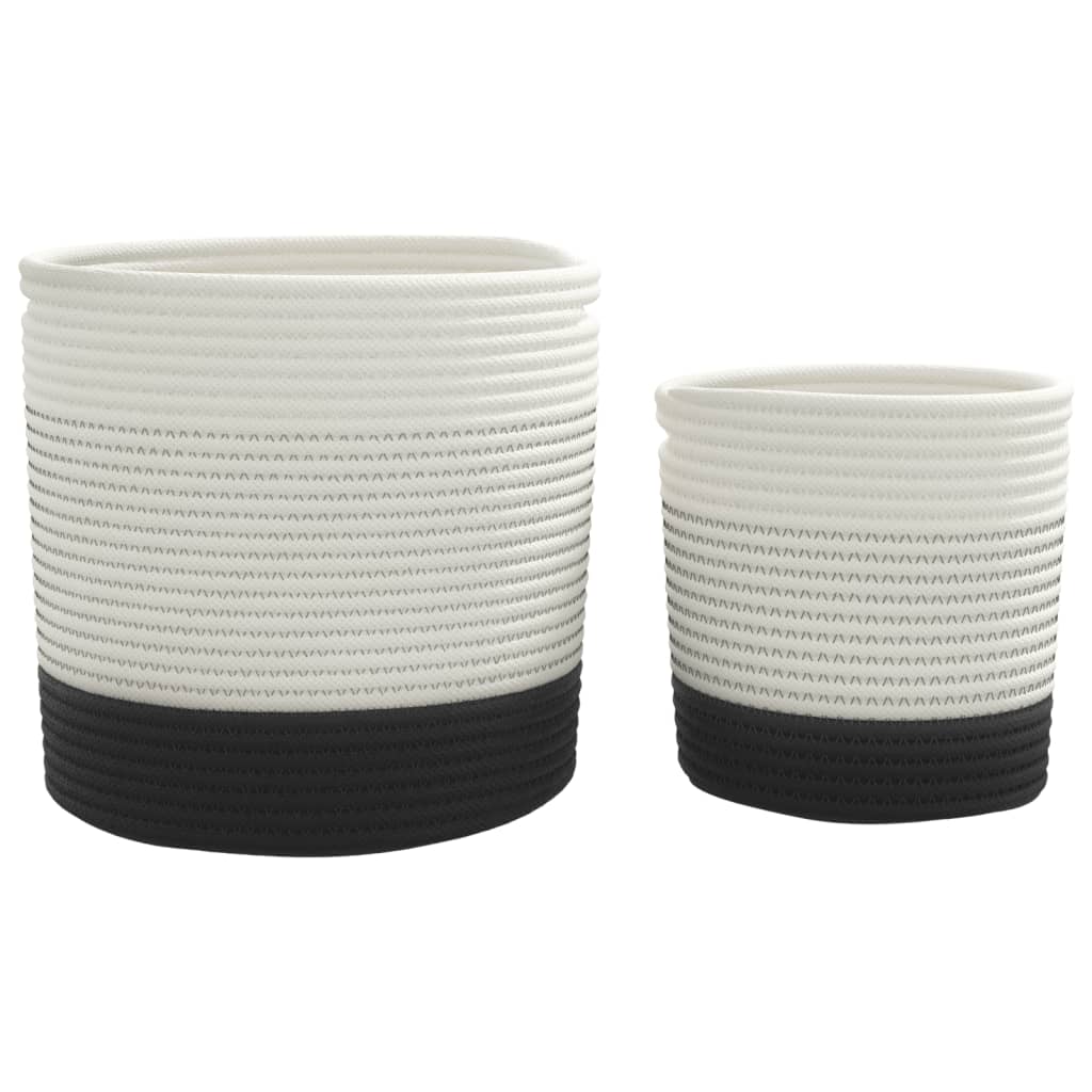 Storage Baskets 2 pcs White and Black Cotton