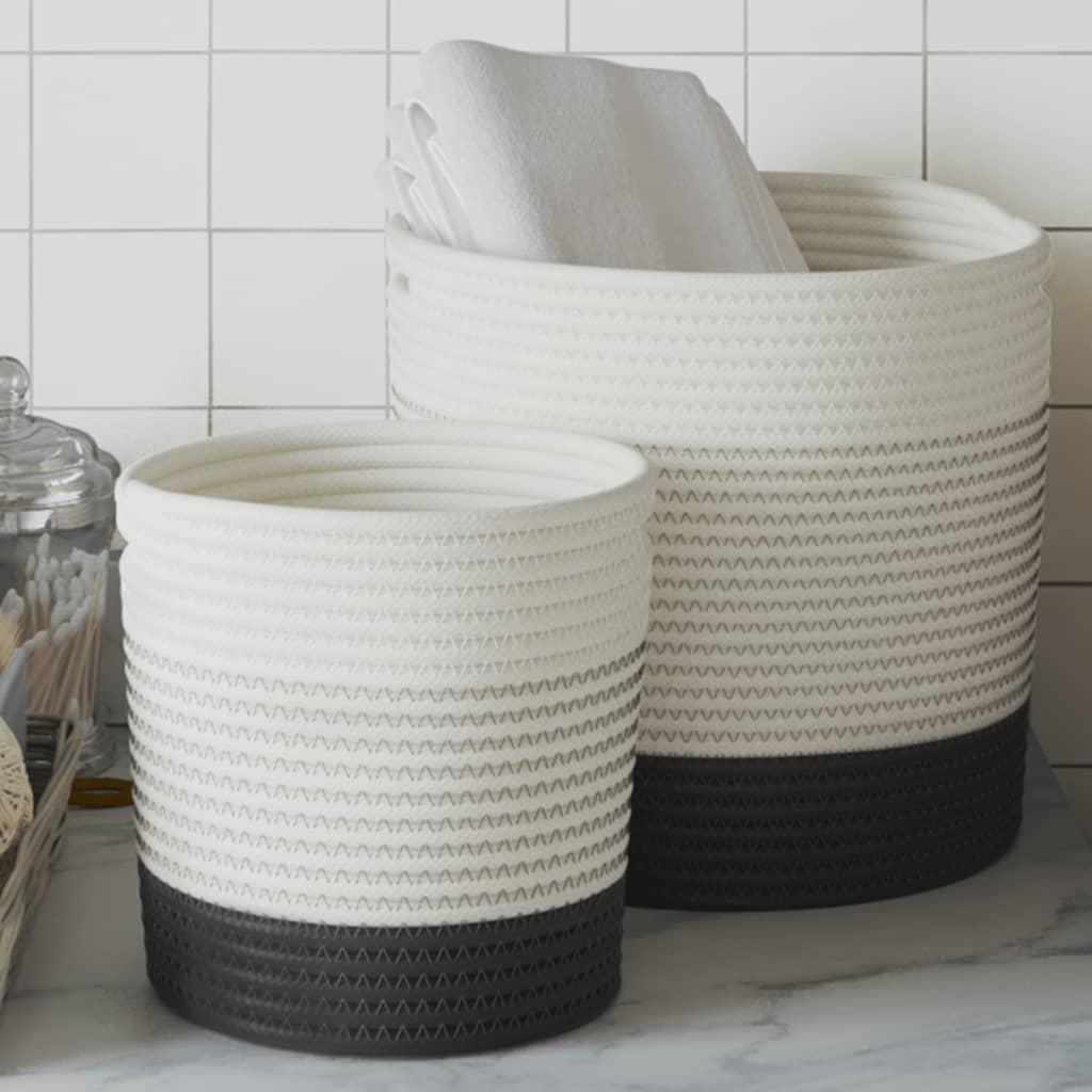 Storage Baskets 2 pcs White and Black Cotton