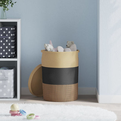Storage Basket with Lid Black and Beige Ø37x50 cm Cotton