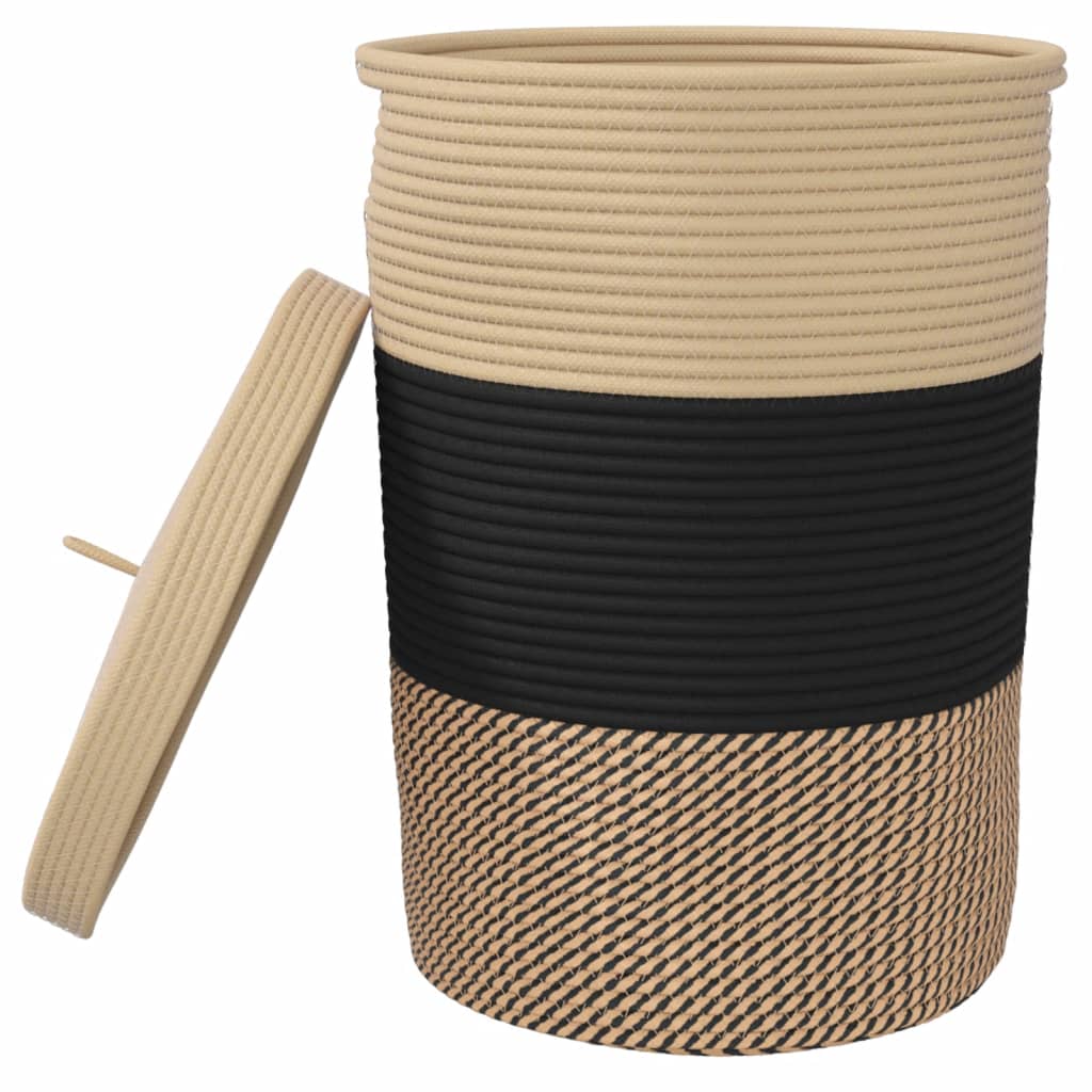 Storage Basket with Lid Black and Beige Ø37x50 cm Cotton