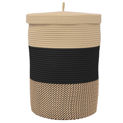 Storage Basket with Lid Black and Beige Ø37x50 cm Cotton