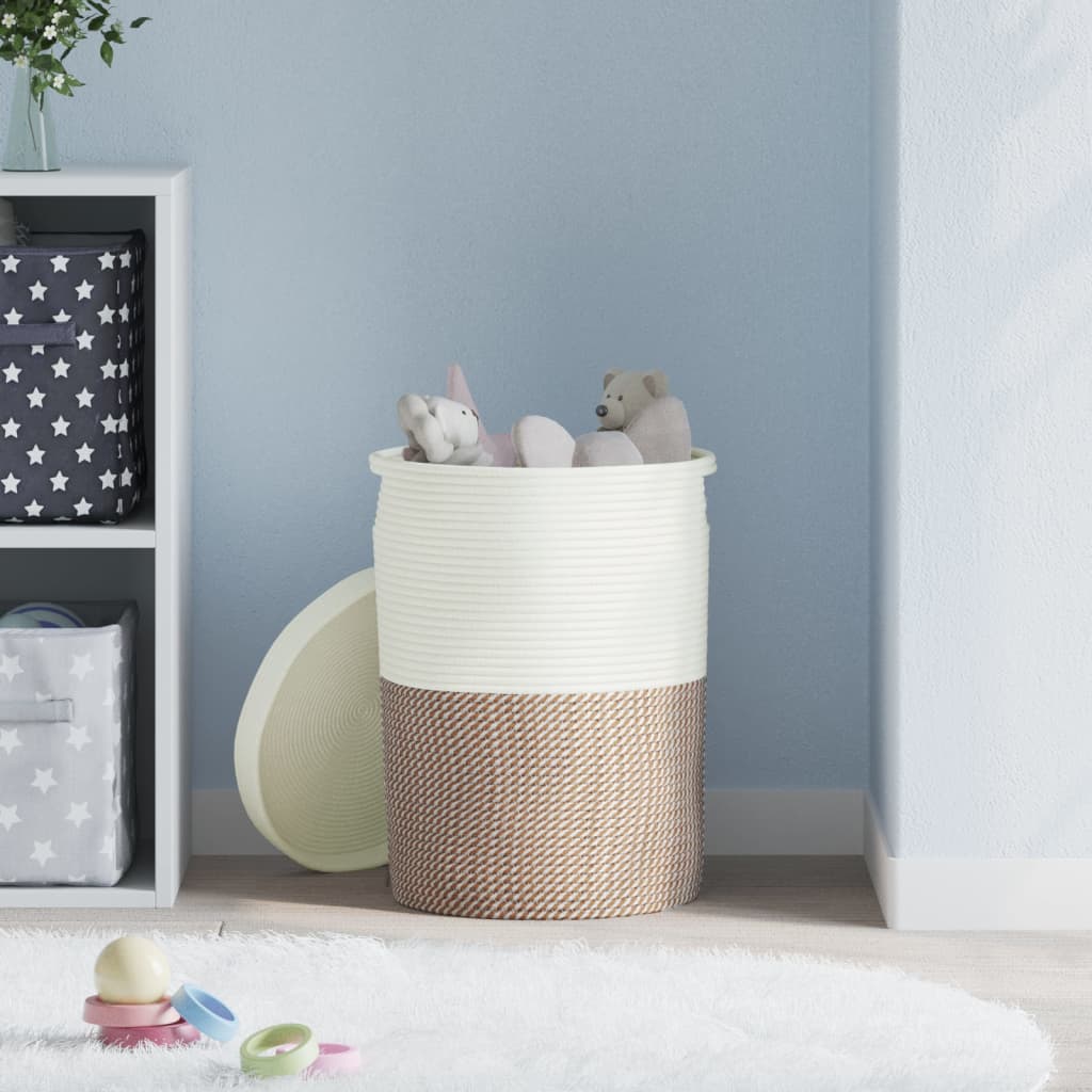 Storage Basket with Lid Brown and White Ø37x50 cm Cotton