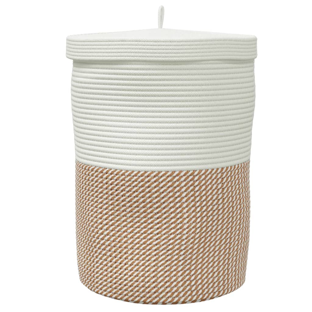 Storage Basket with Lid Brown and White Ø37x50 cm Cotton