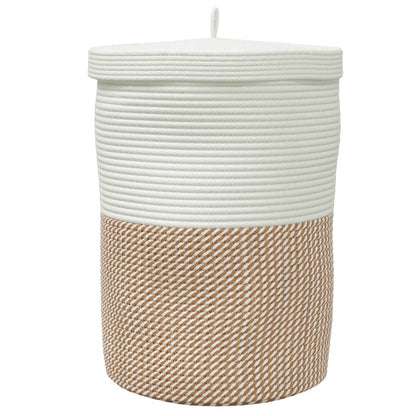 Storage Basket with Lid Brown and White Ø37x50 cm Cotton