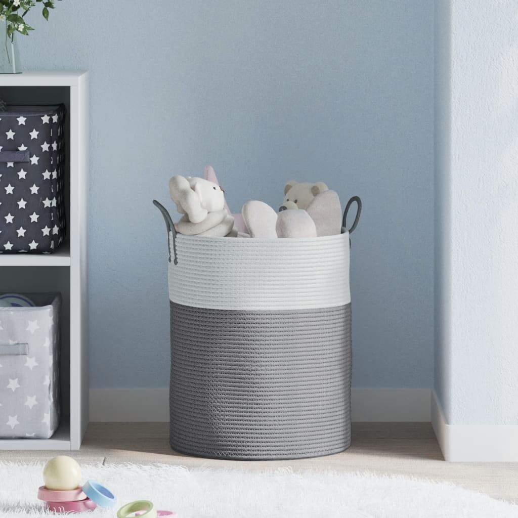 Storage Basket Grey and White Ø38x46 cm Cotton