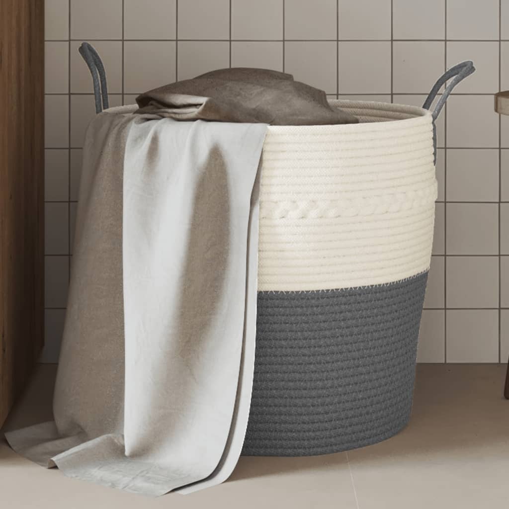 Storage Basket Grey and White Ø43x38 cm Cotton