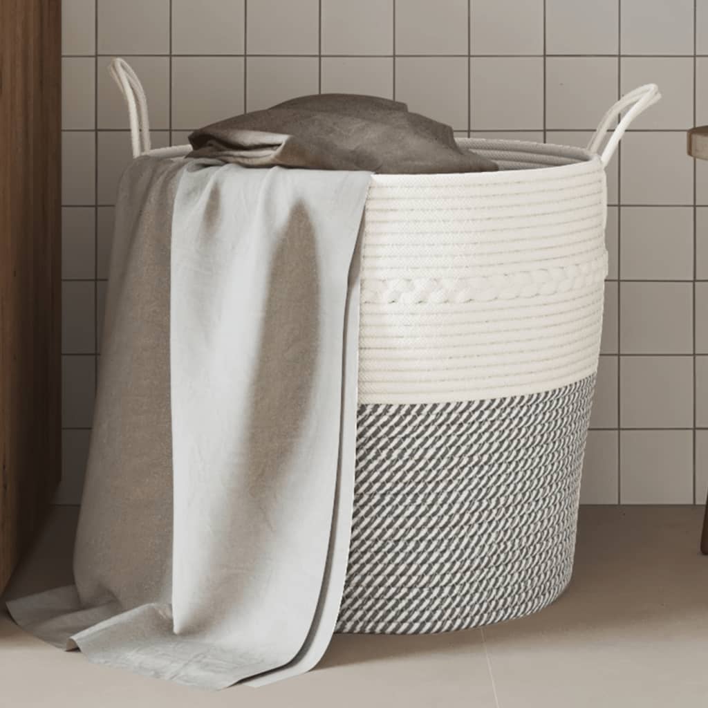 Storage Basket Grey and White Ø43x38 cm Cotton