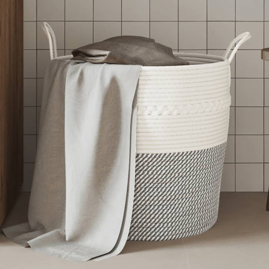 Storage Basket Grey and White Ø43x38 cm Cotton