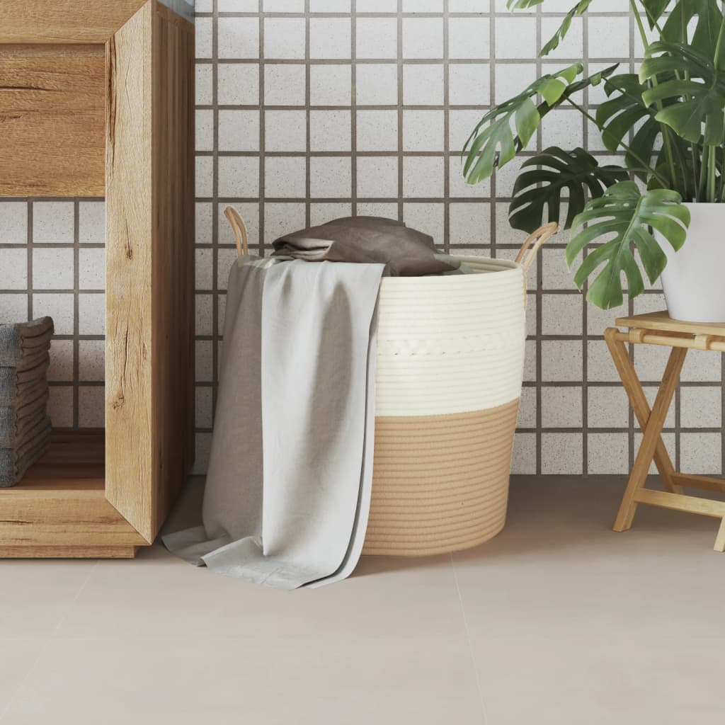 Storage Basket Beige and White Ø43x38 cm Cotton