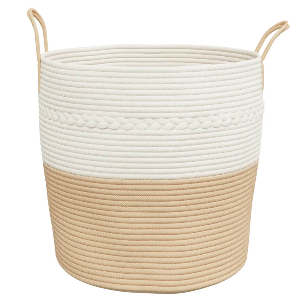Storage Basket Beige and White Ø43x38 cm Cotton