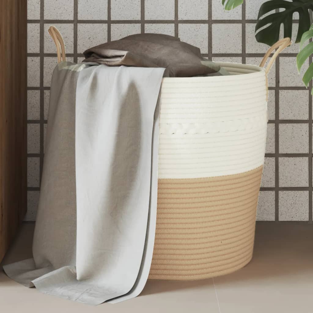 Storage Basket Beige and White Ø43x38 cm Cotton