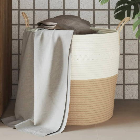 Storage Basket Beige and White Ø43x38 cm Cotton