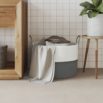 Storage Basket Grey and White Ø51x33 cm Cotton