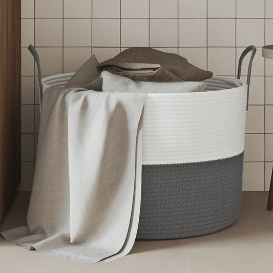 Storage Basket Grey and White Ø51x33 cm Cotton