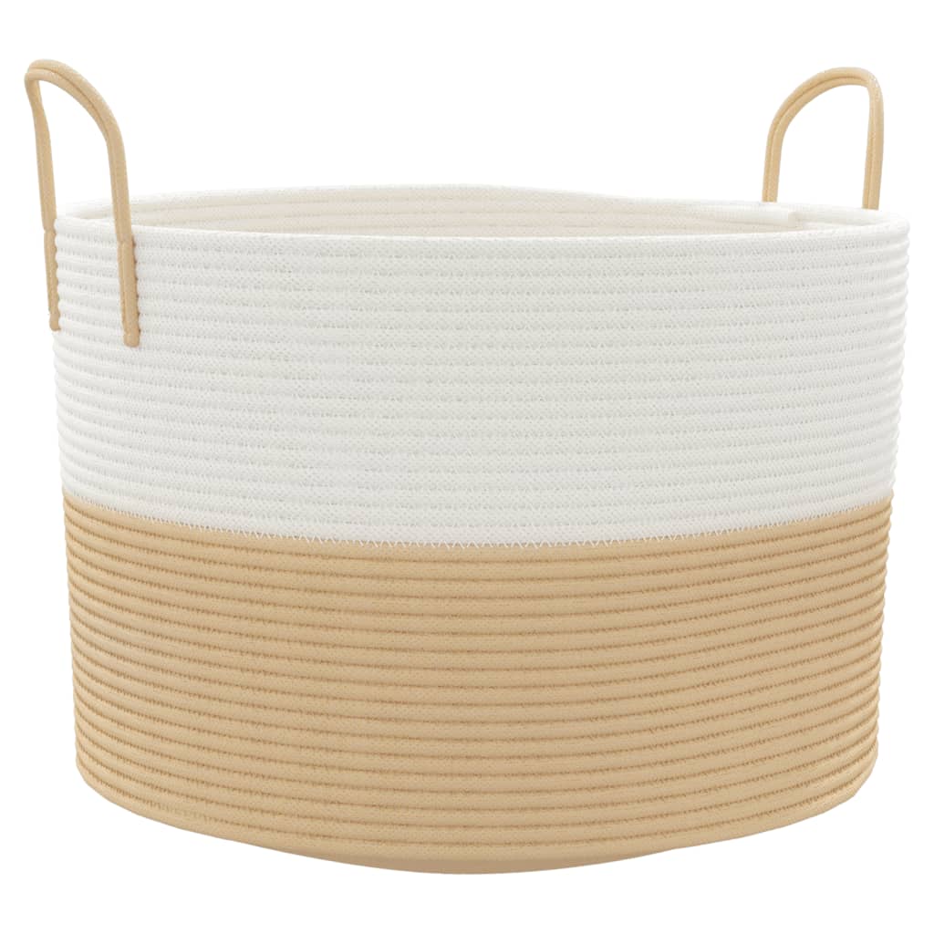 Storage Basket Beige and White Ø51x33 cm Cotton