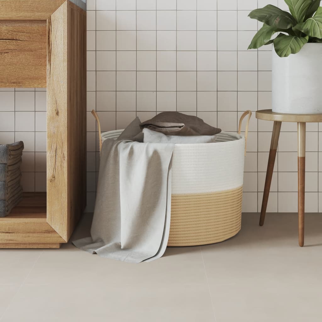 Storage Basket Beige and White Ø51x33 cm Cotton