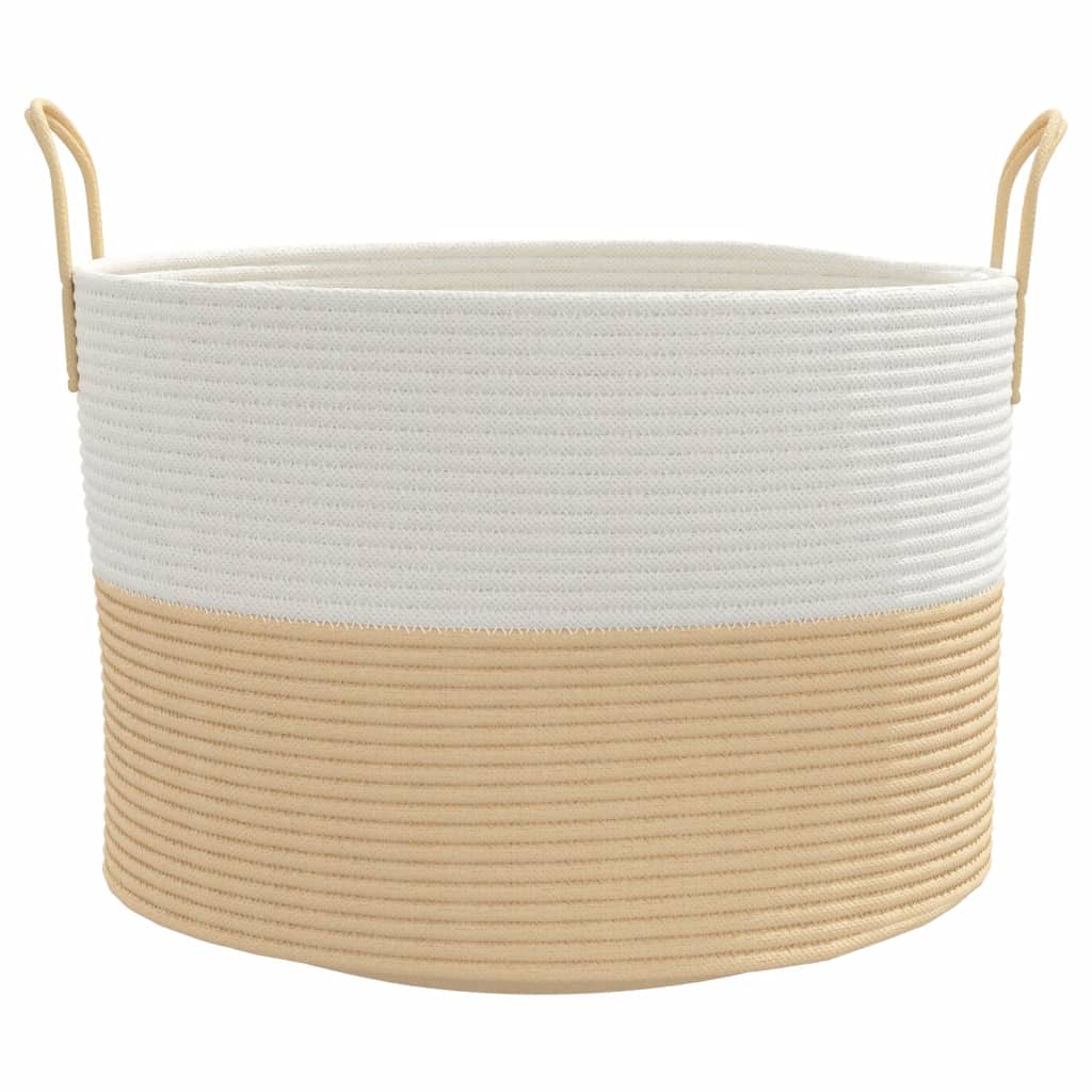 Storage Basket Beige and White Ø51x33 cm Cotton