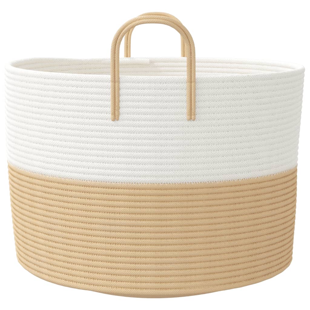 Storage Basket Beige and White Ø51x33 cm Cotton