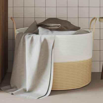Storage Basket Beige and White Ø51x33 cm Cotton