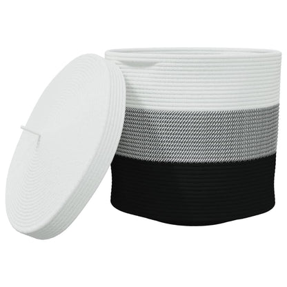 Storage Basket with Lid White and Black Ø40x35 cm Cotton
