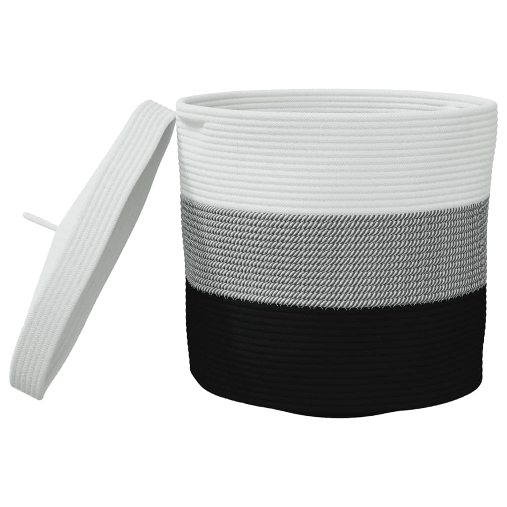 Storage Basket with Lid White and Black Ø40x35 cm Cotton