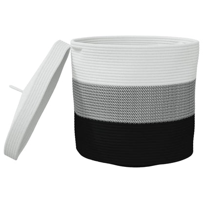 Storage Basket with Lid White and Black Ø40x35 cm Cotton