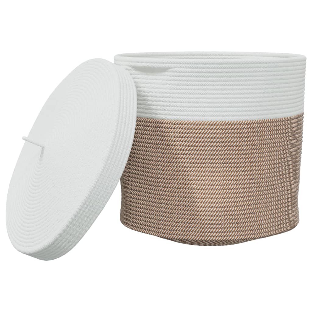 Storage Basket with Lid Brown and White Ø40x35 cm Cotton
