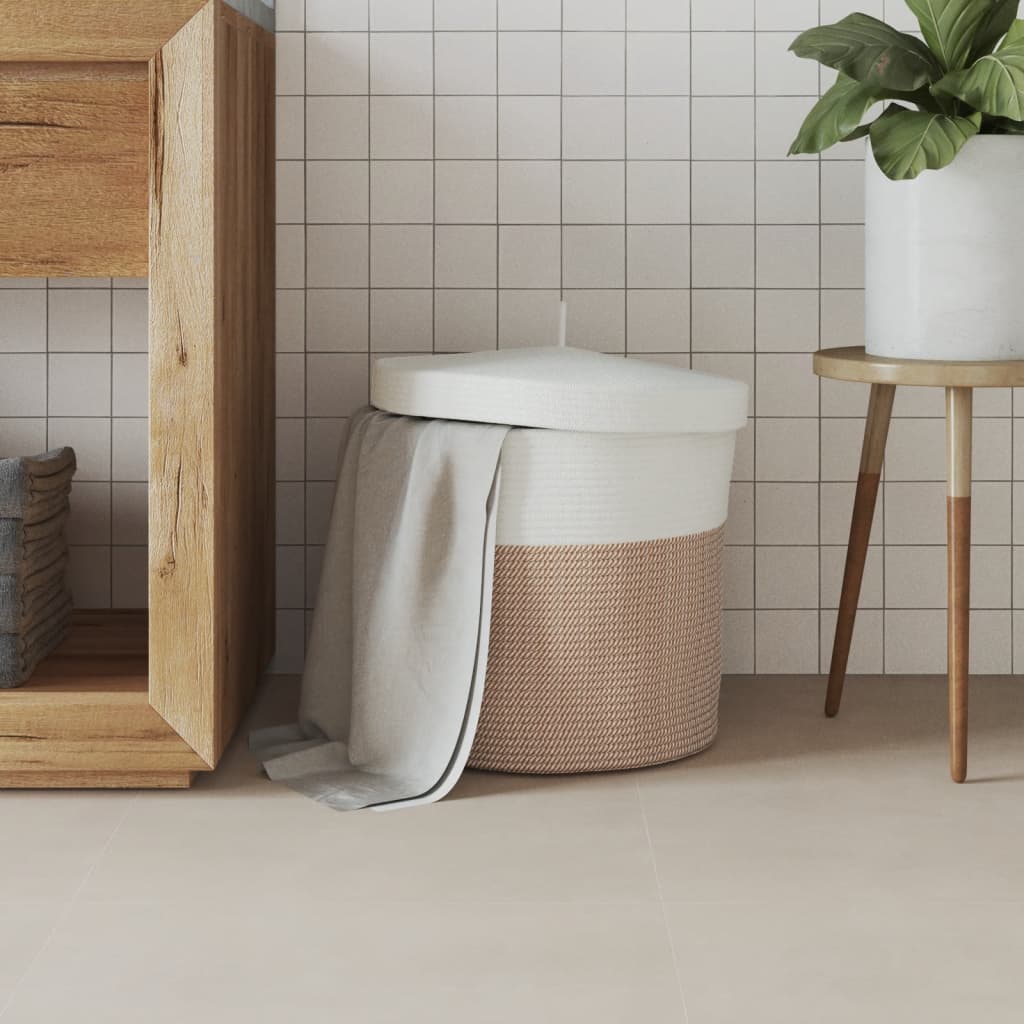 Storage Basket with Lid Brown and White Ø40x35 cm Cotton