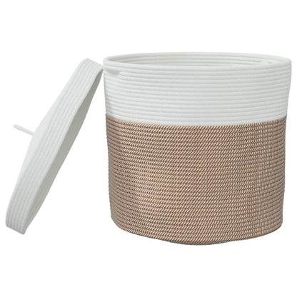 Storage Basket with Lid Brown and White Ø40x35 cm Cotton