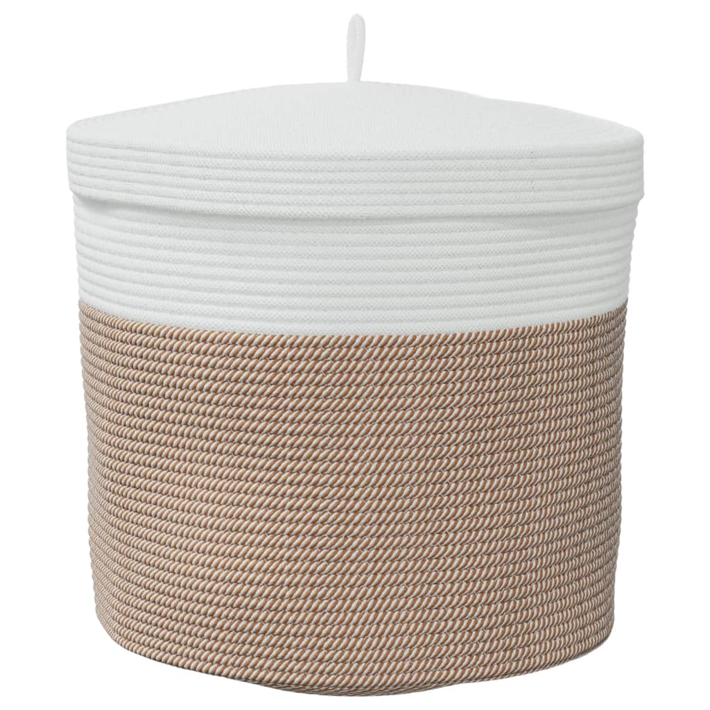 Storage Basket with Lid Brown and White Ø40x35 cm Cotton