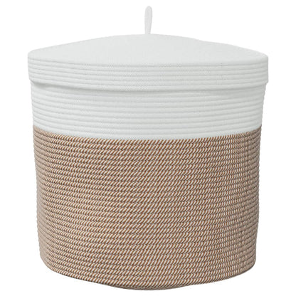 Storage Basket with Lid Brown and White Ø40x35 cm Cotton