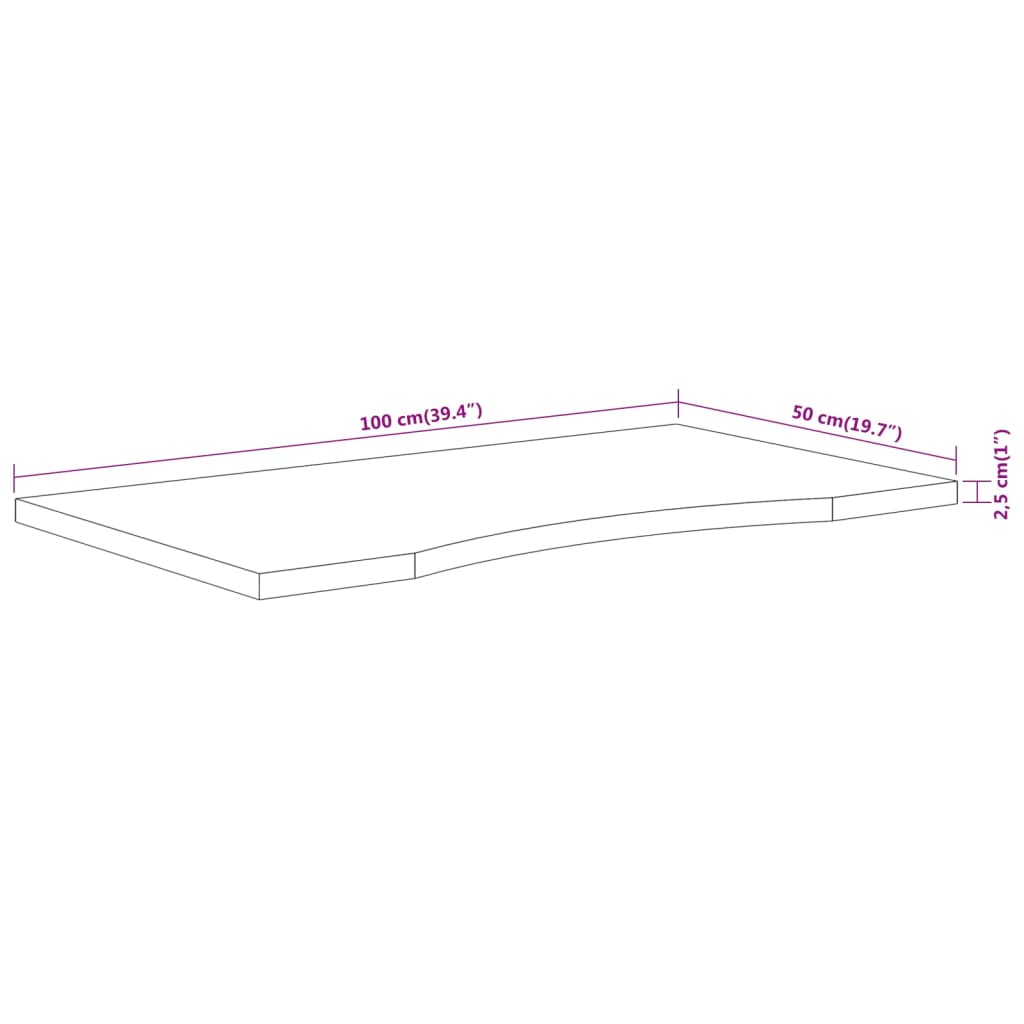 Desk Top 100x50x2.5 cm Rectangular Solid Wood Acacia