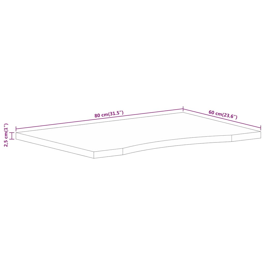 Desk Top with Curve 80x60x2.5 cm Solid Wood Rough Mango