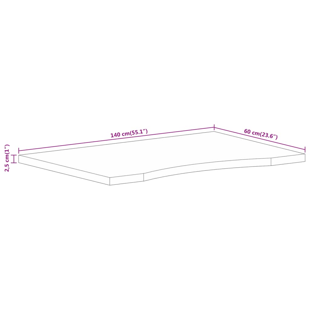 Desk Top with Curve 140x60x2.5 cm Solid Wood Rough Mango