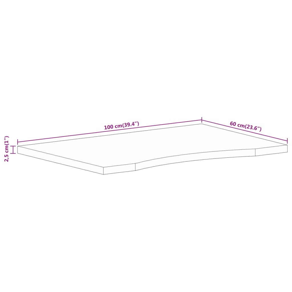 Desk Top with Curve 100x60x2.5 cm Solid Wood Rough Mango