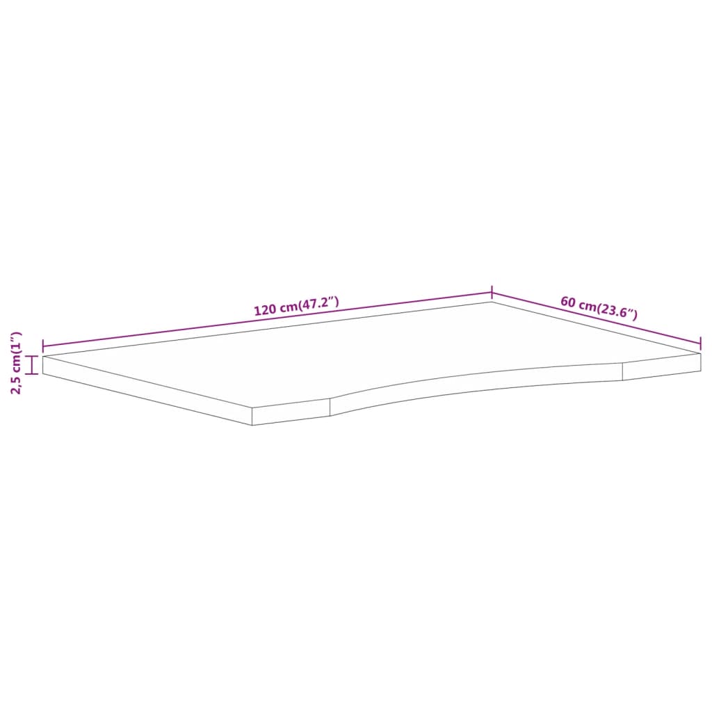 Desk Top with Curve 120x60x2.5 cm Solid Wood Rough Mango