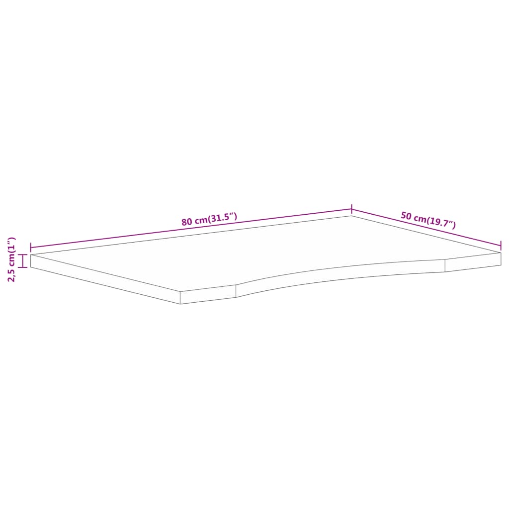 Desk Top with Curve 80x50x2.5 cm Solid Wood Rough Mango