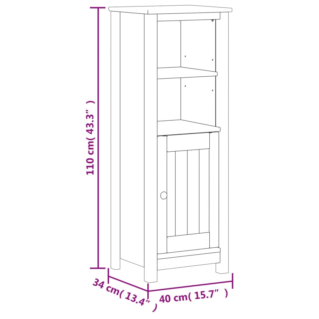 Bathroom Cabinet BERG Black 40x34x110 cm Solid Wood Pine