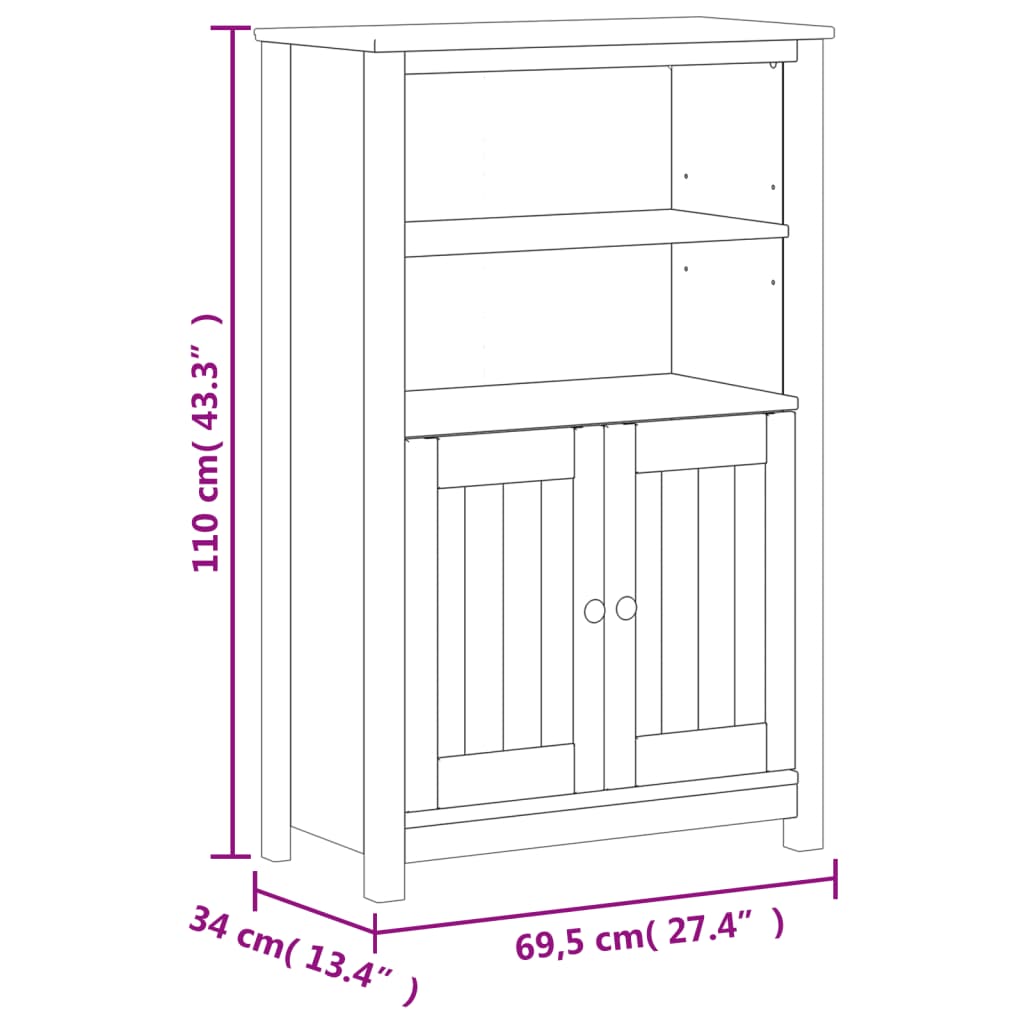 Bathroom Cabinet BERG Black 69.5x34x110 cm Solid Wood Pine