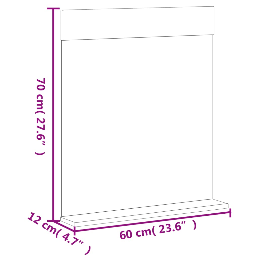 Bathroom Mirror with Shelf BERG Black 60x12x70 cm Solid Wood